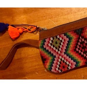 aztec embroidered wristlet